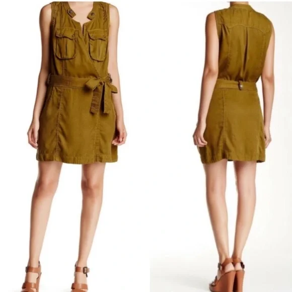 Free People Sleeveless Desert Delight Olive Utility Cargo Wrap V Neck Mini Dress - Picture 3 of 9